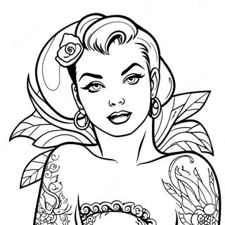 Pagina Da Colorare Della Pin Up Tatuata Vintage 28405-22431