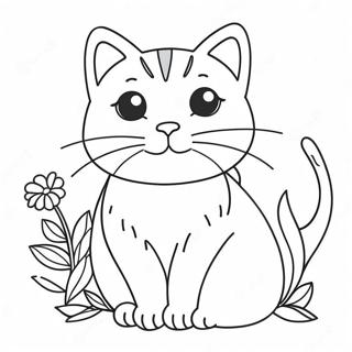 Pagina Da Colorare Di Un Gatto Carino Con Fiori Colorati 61103-48351