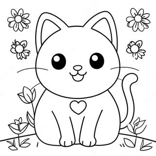 Pagina Da Colorare Di Un Gatto Carino Con Fiori Colorati 61103-48352